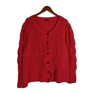 Talbots Plus Pink Tweed Button Front Knit Cardigan Textured Sleeve Women’s 2X